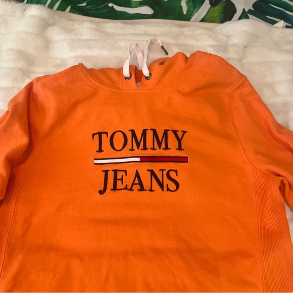 Tommy Hilfiger Jeans S Orange Cotton Blend Logo Casual School Classic Hoodie - Picture 8 of 10